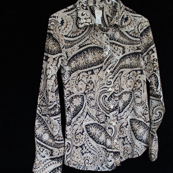 J. Crew Tops - J. Crew navy/gold/white long sleeve blouse sz S